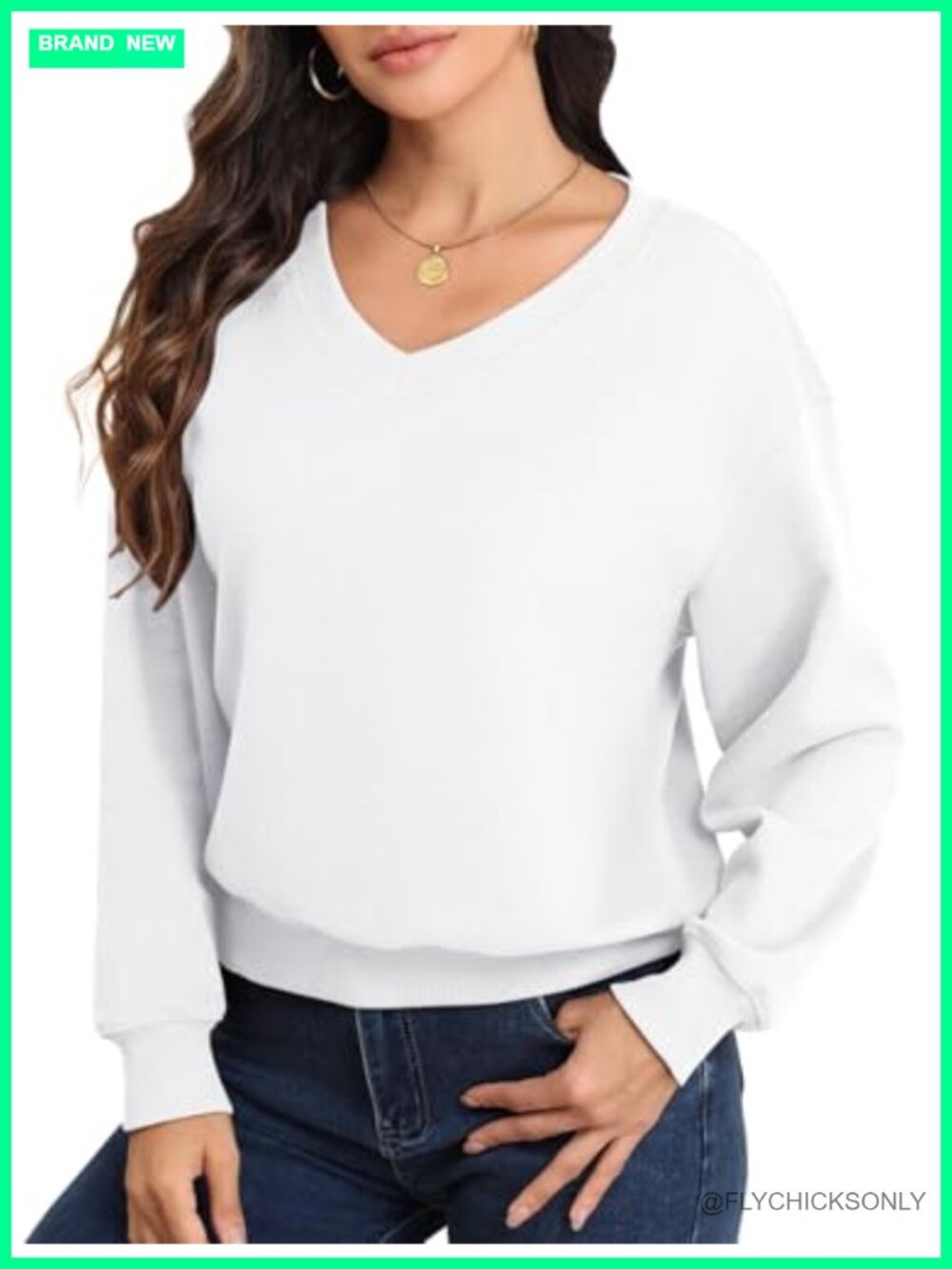 Womens V Neck Long Sleeve Fleece Lined Cropped Sweatshirt Casual Pullover
